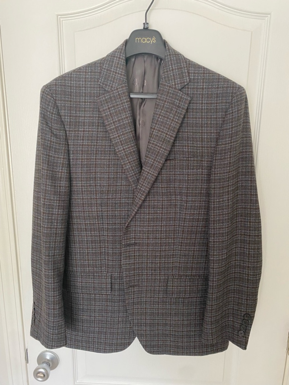 Lauren Ralph Lauren Wool Blend Blazer, Brown Gray Plaid, 40R, Ivy